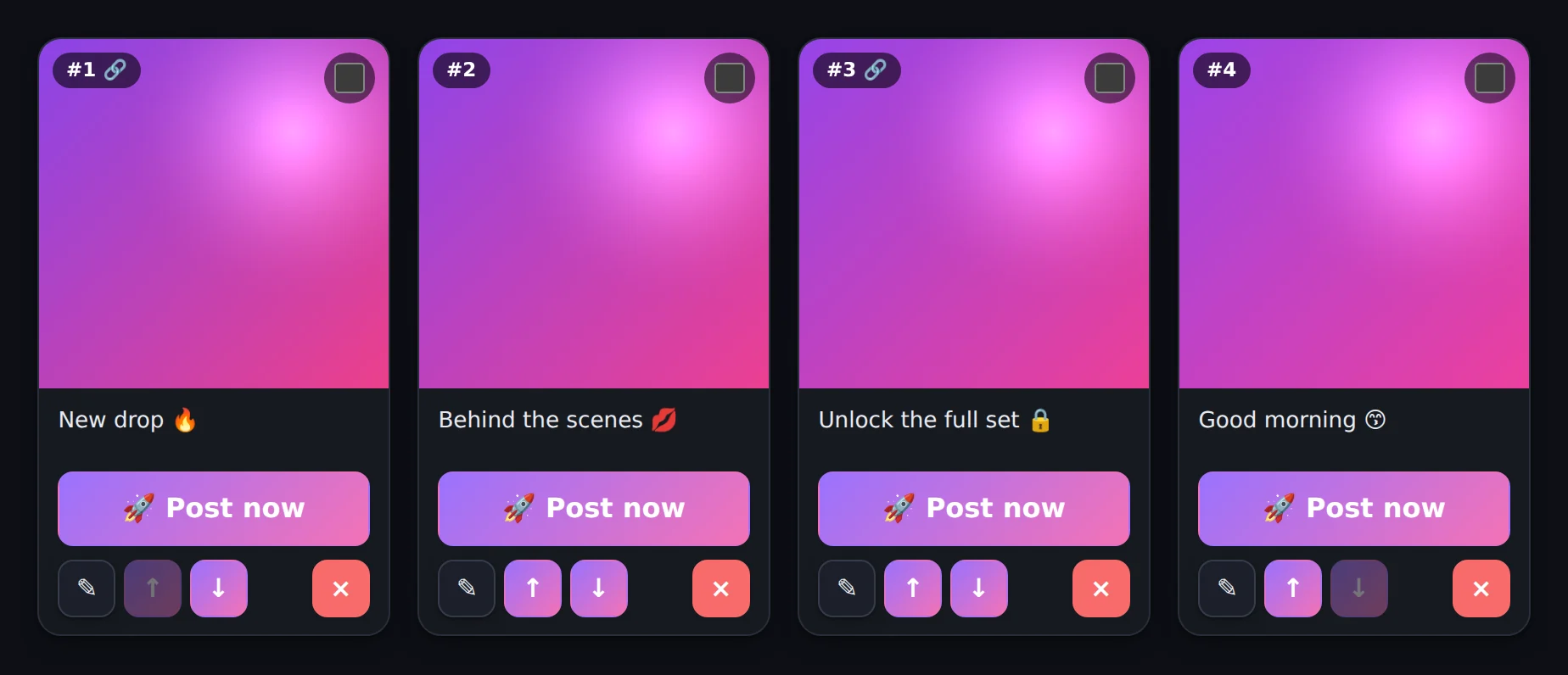 Your content queue posting to your channel on a schedule
